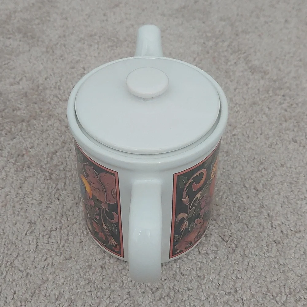 CBK LTD. White Ceramic Teapot with Colorful Nature Design NIB